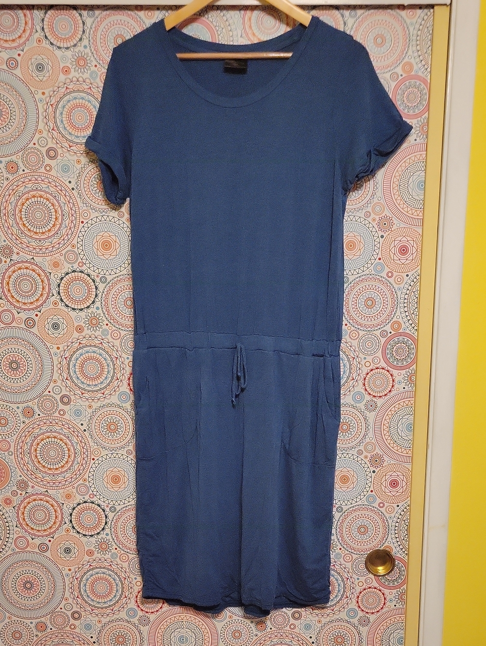 32 Cool Short-Sleeve Drawstring Waist Dress - Blue